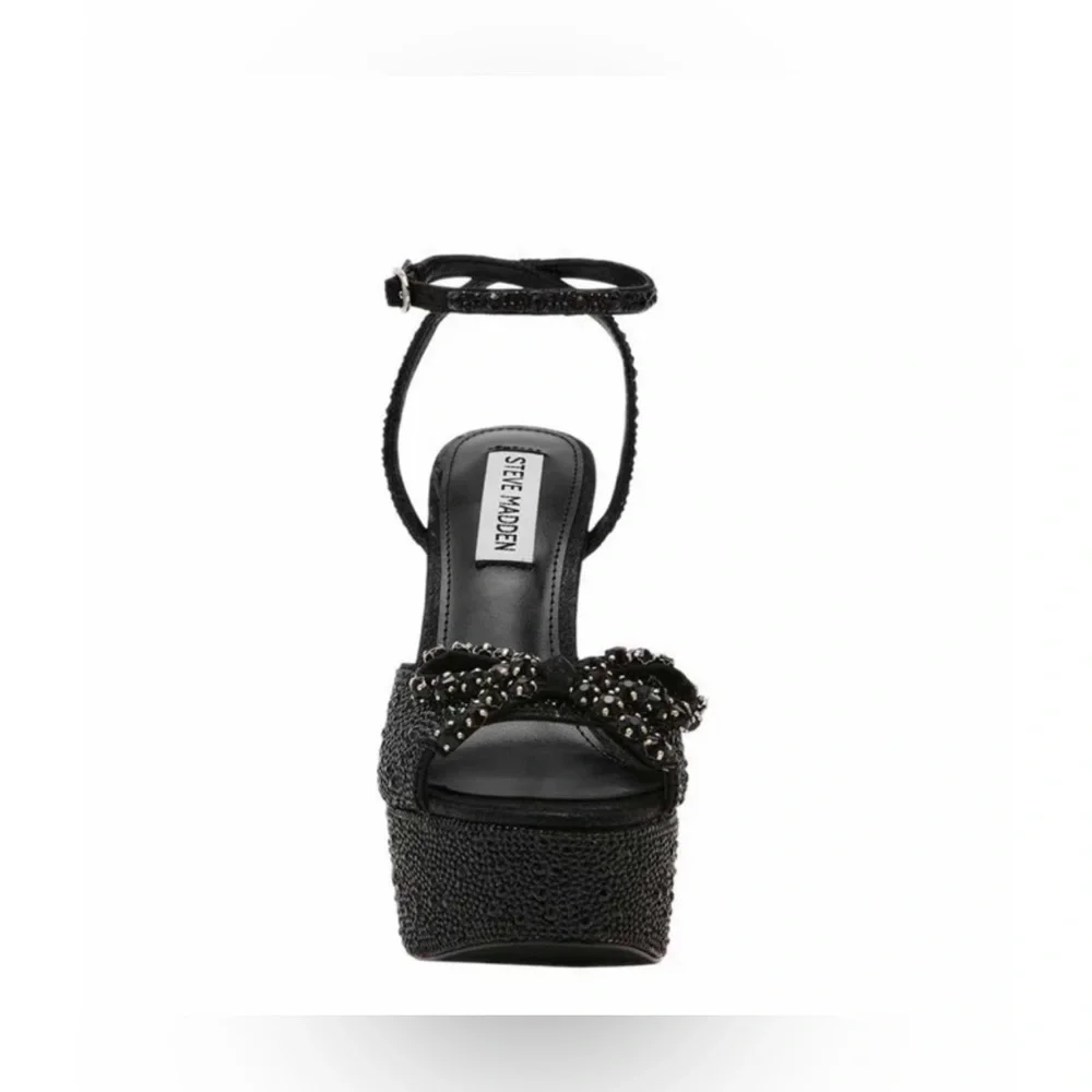 Steve‎ Madden Black Crystal Platform Ankle-Strap Sandals